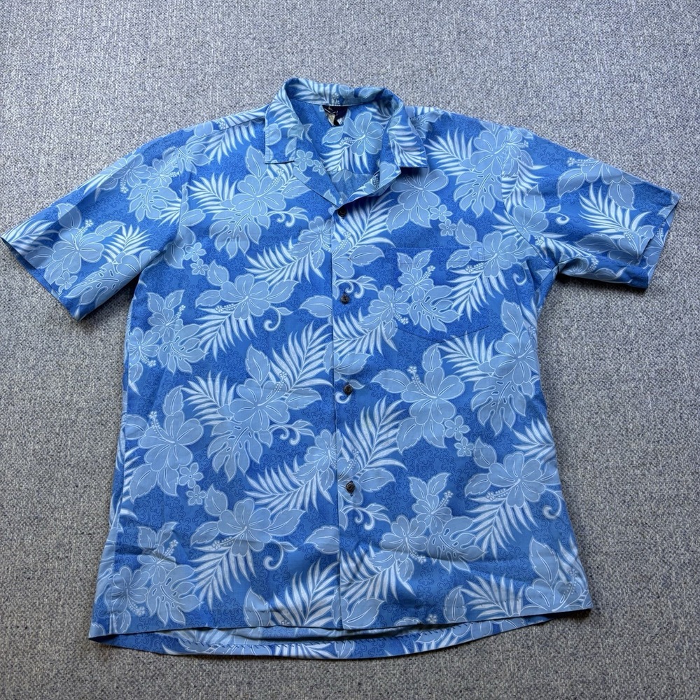 Royal Creations Hawaiian Shirt Mens XL Blue Floral Aloha Button Up Short Sleeve